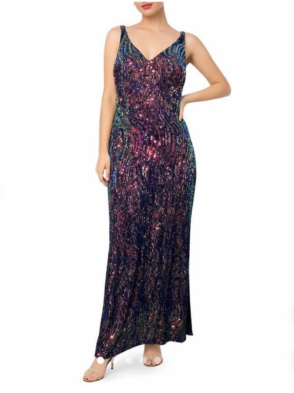 Navy Multi Sequin Maxi Dress with V-Neck
